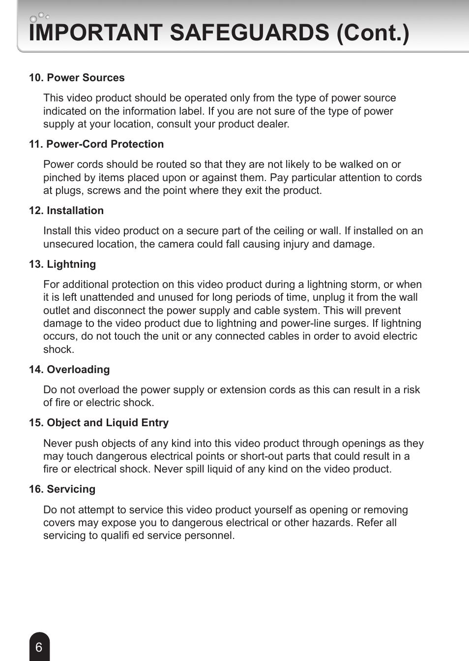 Important safeguards (cont.) | Toshiba IK-WB16A-W User Manual | Page 6 / 24