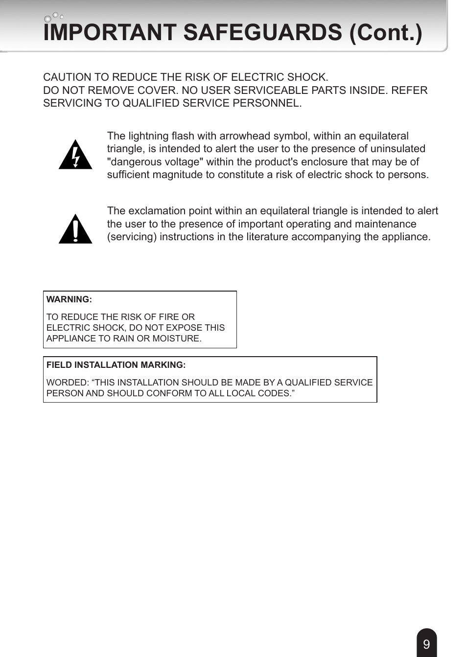 Important safeguards (cont.) | Toshiba IK-WB16A-W User Manual | Page 9 / 24