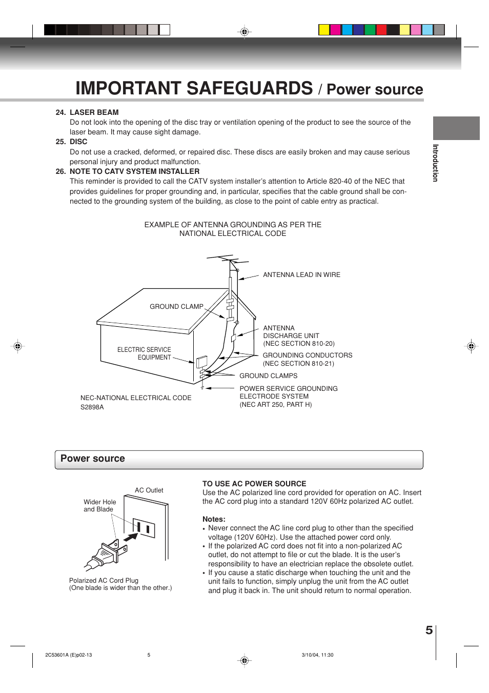 Important safeguards, Power source | Toshiba SD-V396SU User Manual | Page 5 / 80