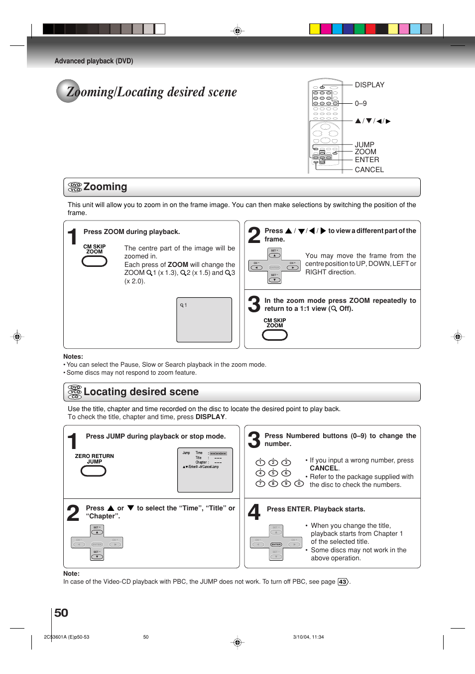 Zooming/locating desired scene, Zooming, Locating desired scene | Toshiba SD-V396SU User Manual | Page 50 / 80