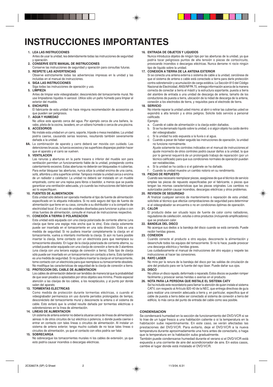Instrucciones importantes | Toshiba SD-V396SU User Manual | Page 74 / 80