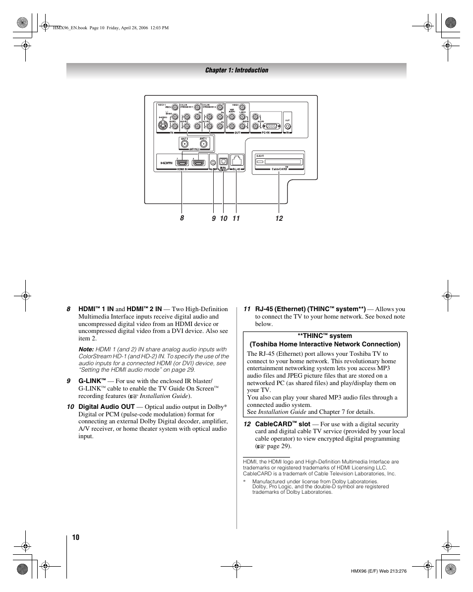 Toshiba 56HMX96 User Manual | Page 10 / 90