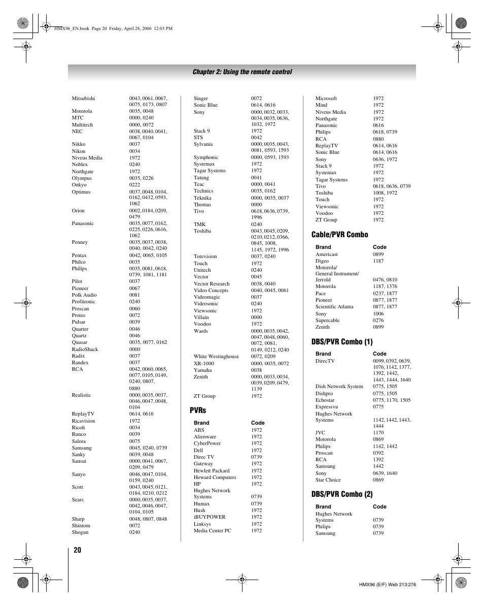 Toshiba 56HMX96 User Manual | Page 20 / 90