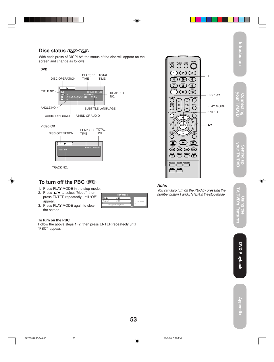 Disc status | Toshiba 20HLV86 User Manual | Page 53 / 72