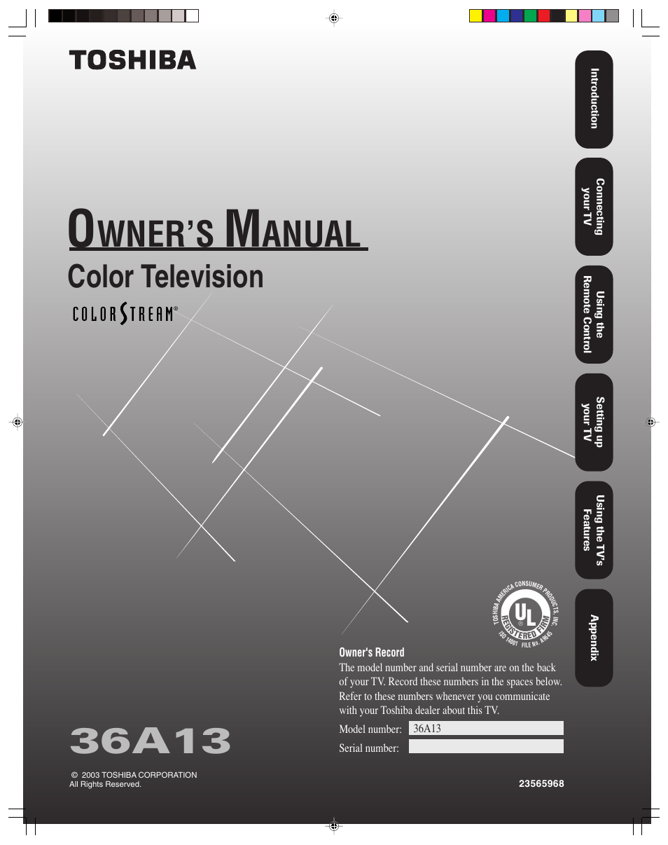 Toshiba 36A13 User Manual | 35 pages