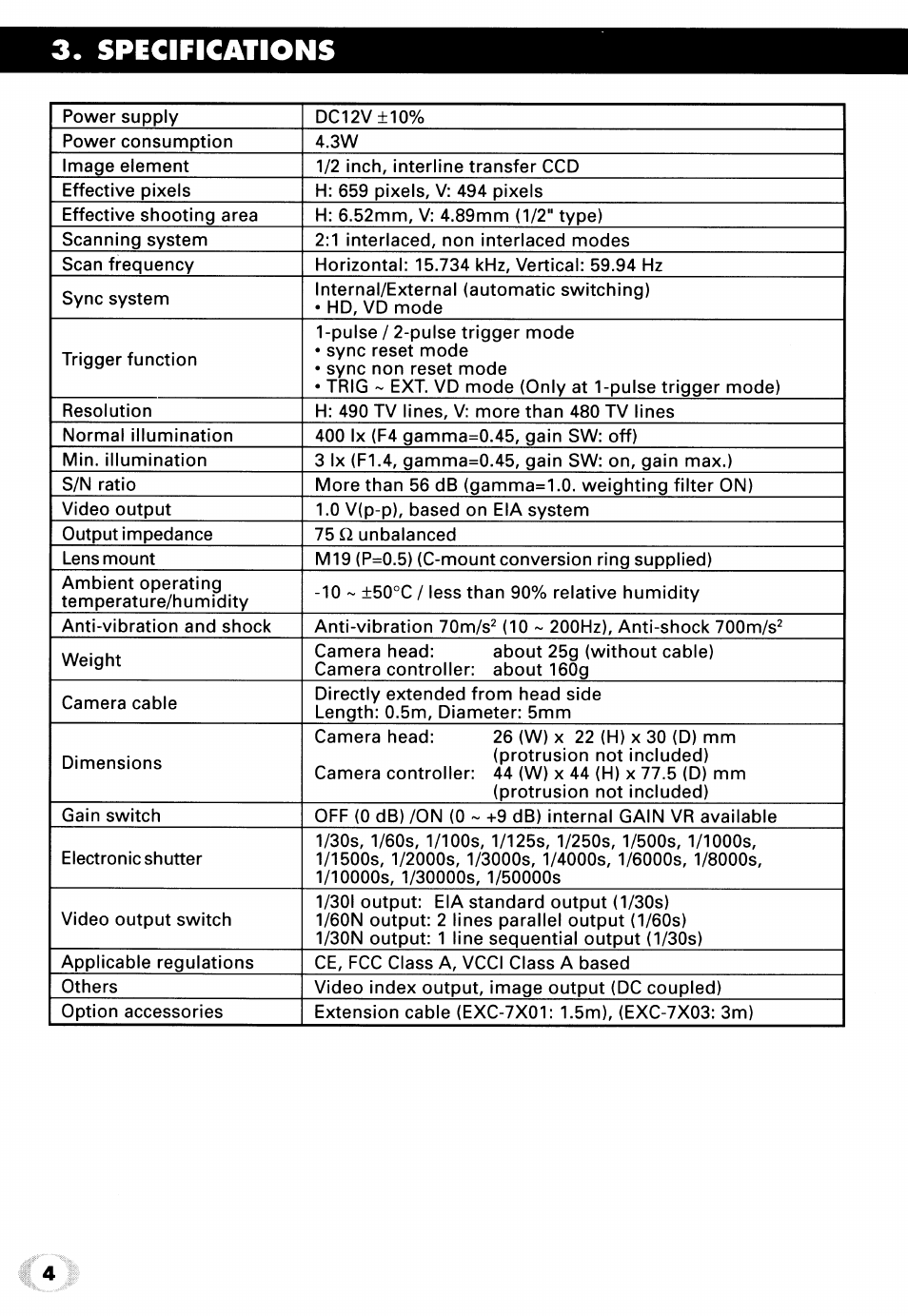 Specifications | Toshiba IK-542XD User Manual | Page 4 / 24