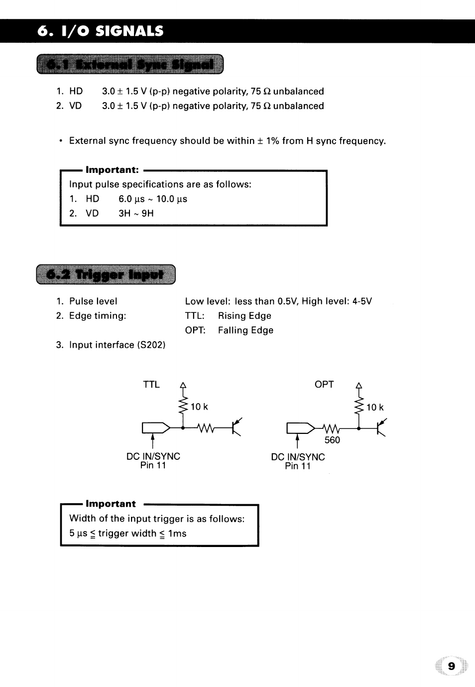 I/o signals | Toshiba IK-542XD User Manual | Page 9 / 24