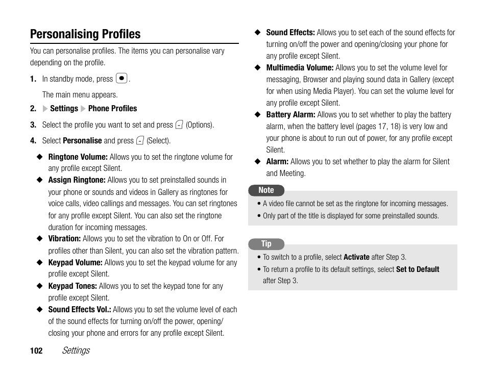 Personalising profiles | Toshiba TX80 User Manual | Page 102 / 145