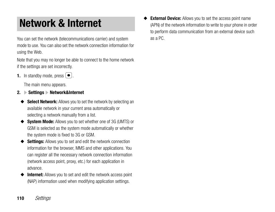 Network & internet | Toshiba TX80 User Manual | Page 110 / 145