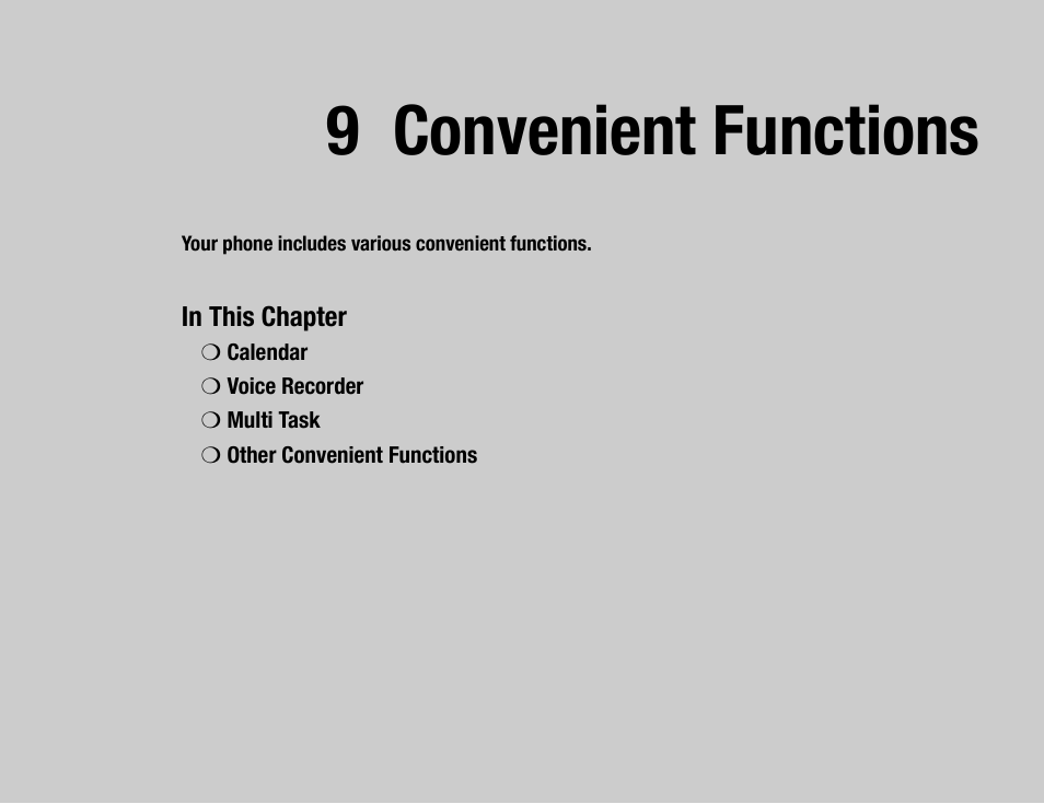 9 convenient functions | Toshiba TX80 User Manual | Page 111 / 145