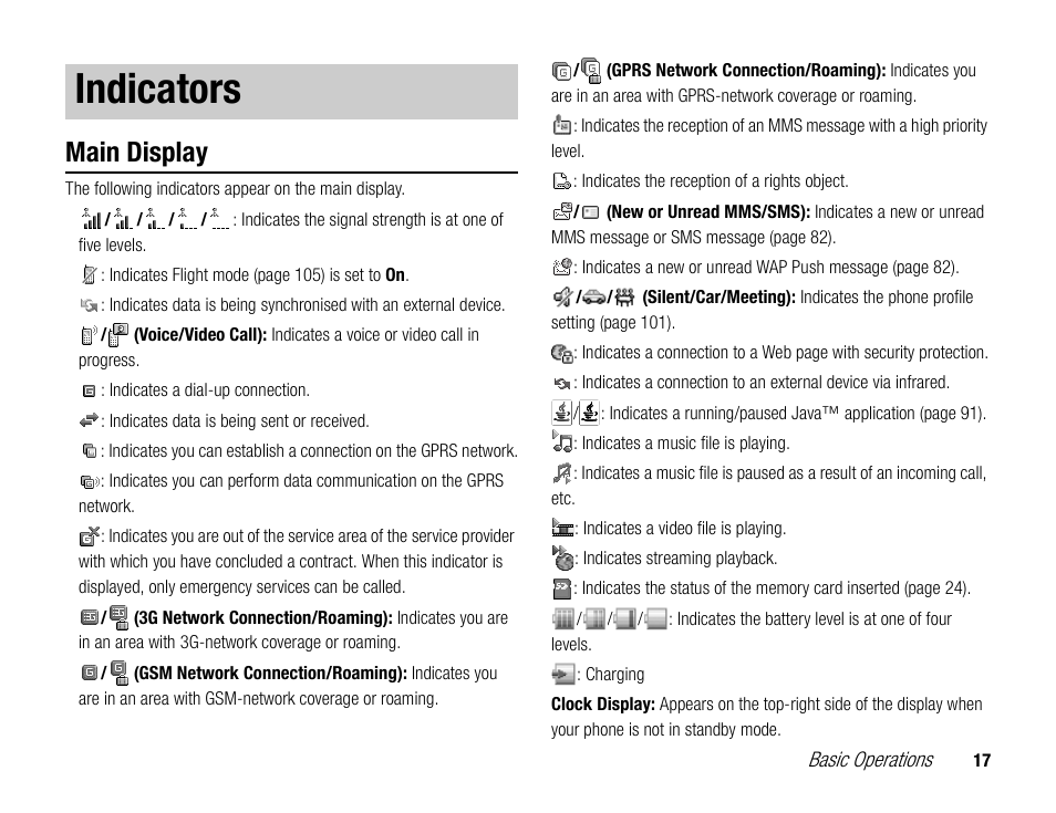 Indicators, Main display | Toshiba TX80 User Manual | Page 17 / 145