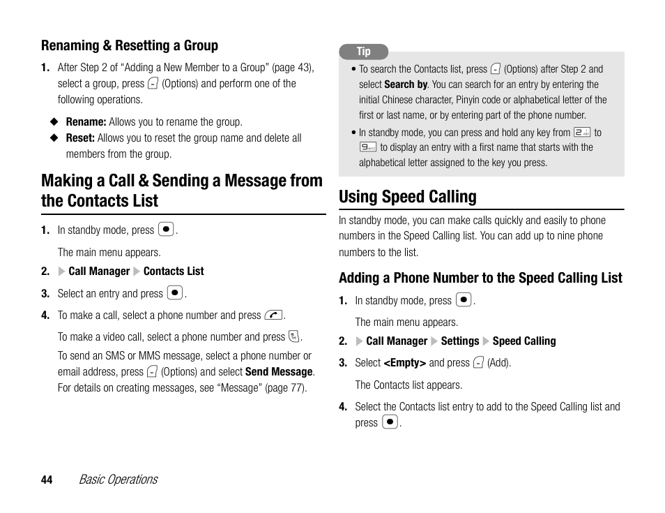 Using speed calling | Toshiba TX80 User Manual | Page 44 / 145