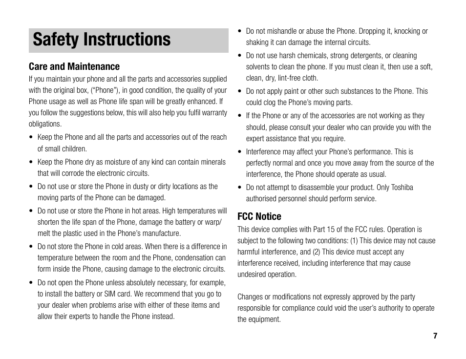 Safety instructions | Toshiba TX80 User Manual | Page 7 / 145