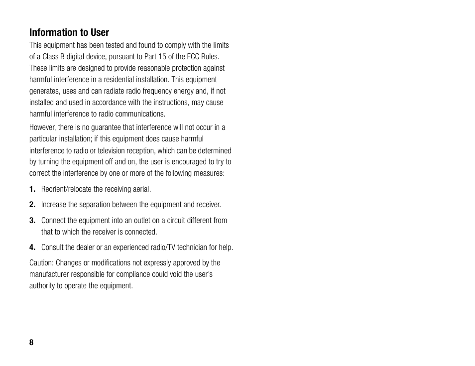Information to user | Toshiba TX80 User Manual | Page 8 / 145