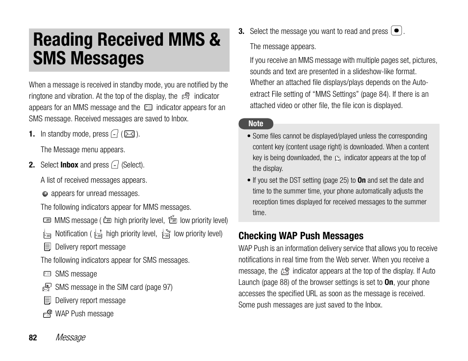 Reading received mms & sms messages | Toshiba TX80 User Manual | Page 82 / 145