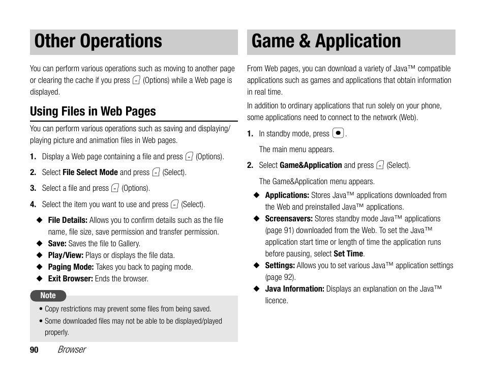 Other operations, Game & application, Using files in web pages | Toshiba TX80 User Manual | Page 90 / 145