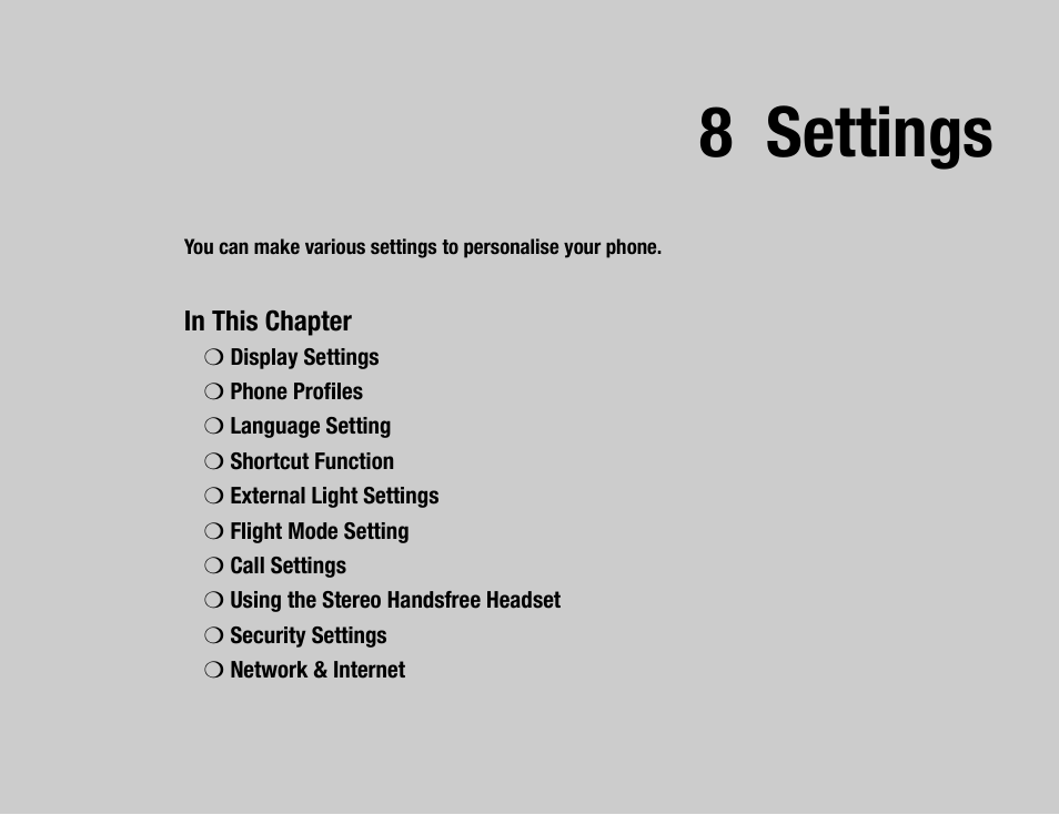 8 settings | Toshiba TX80 User Manual | Page 99 / 145