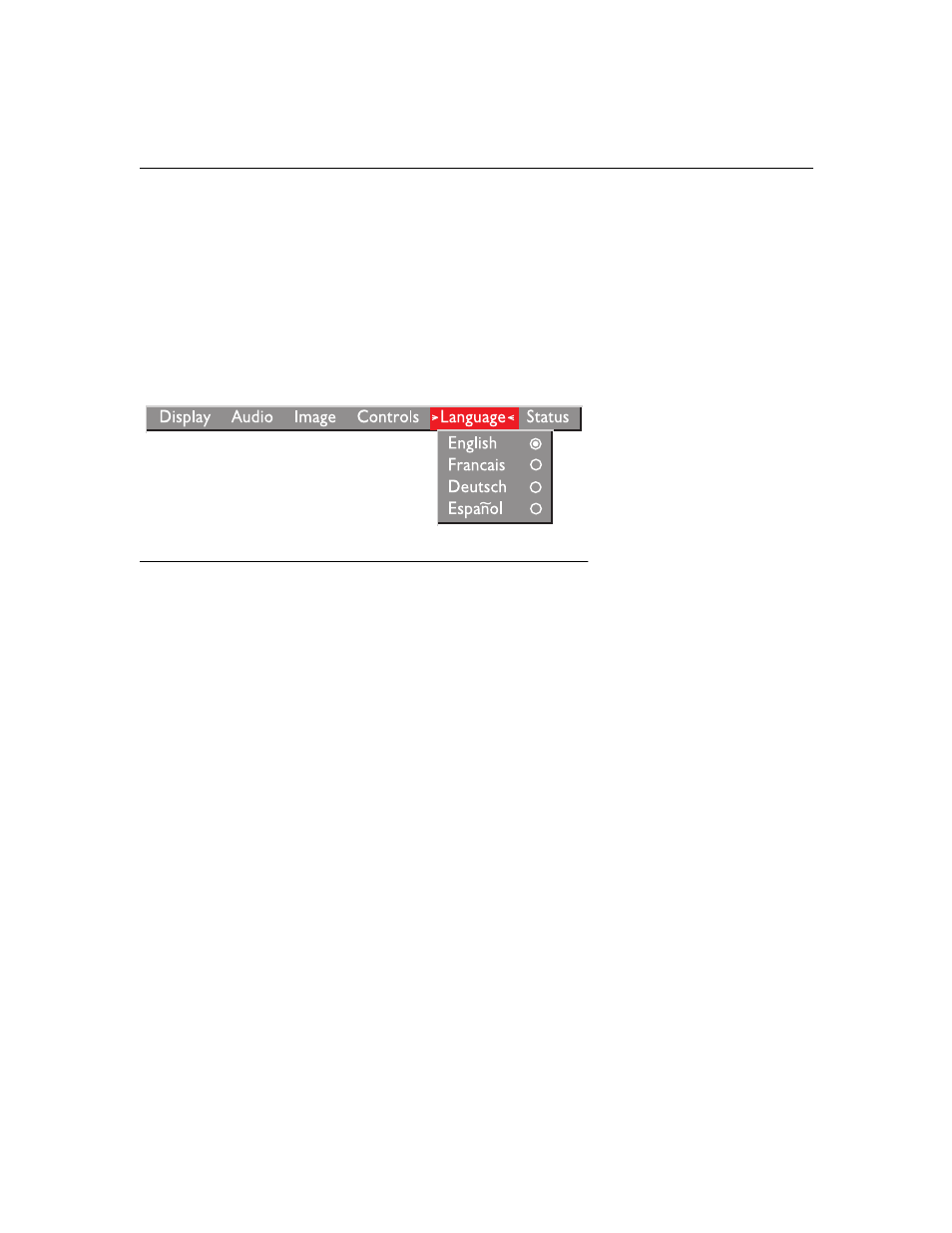 Heading2 - language menu, Language menu | Toshiba TDP-B1 User Manual | Page 32 / 55