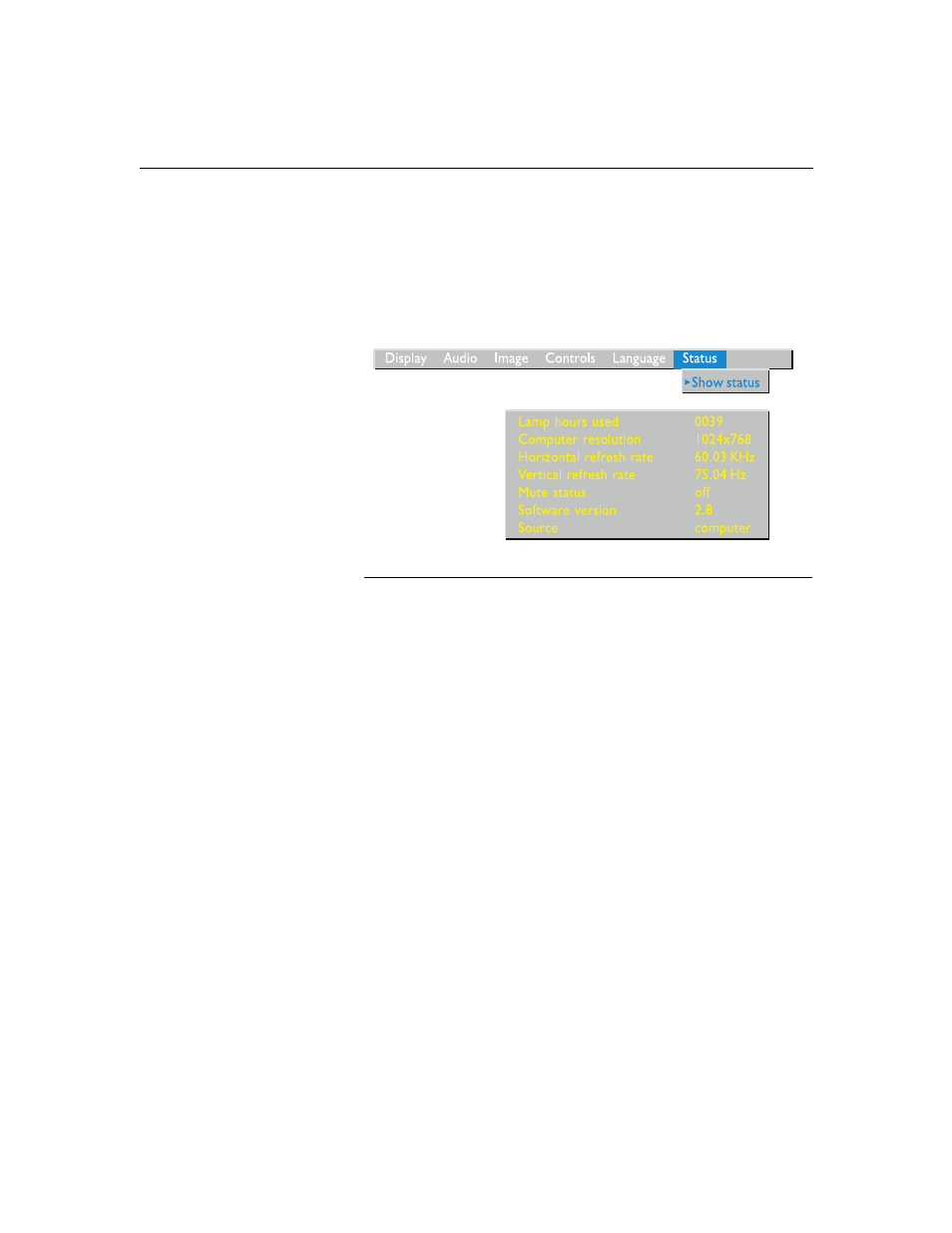Heading2 - status menu, Status menu | Toshiba TDP-B1 User Manual | Page 33 / 55