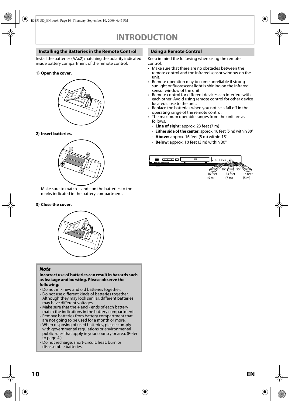 Introduction, 10 en | Toshiba Blu-Ray Disc Player BDX2000KU User Manual | Page 10 / 64