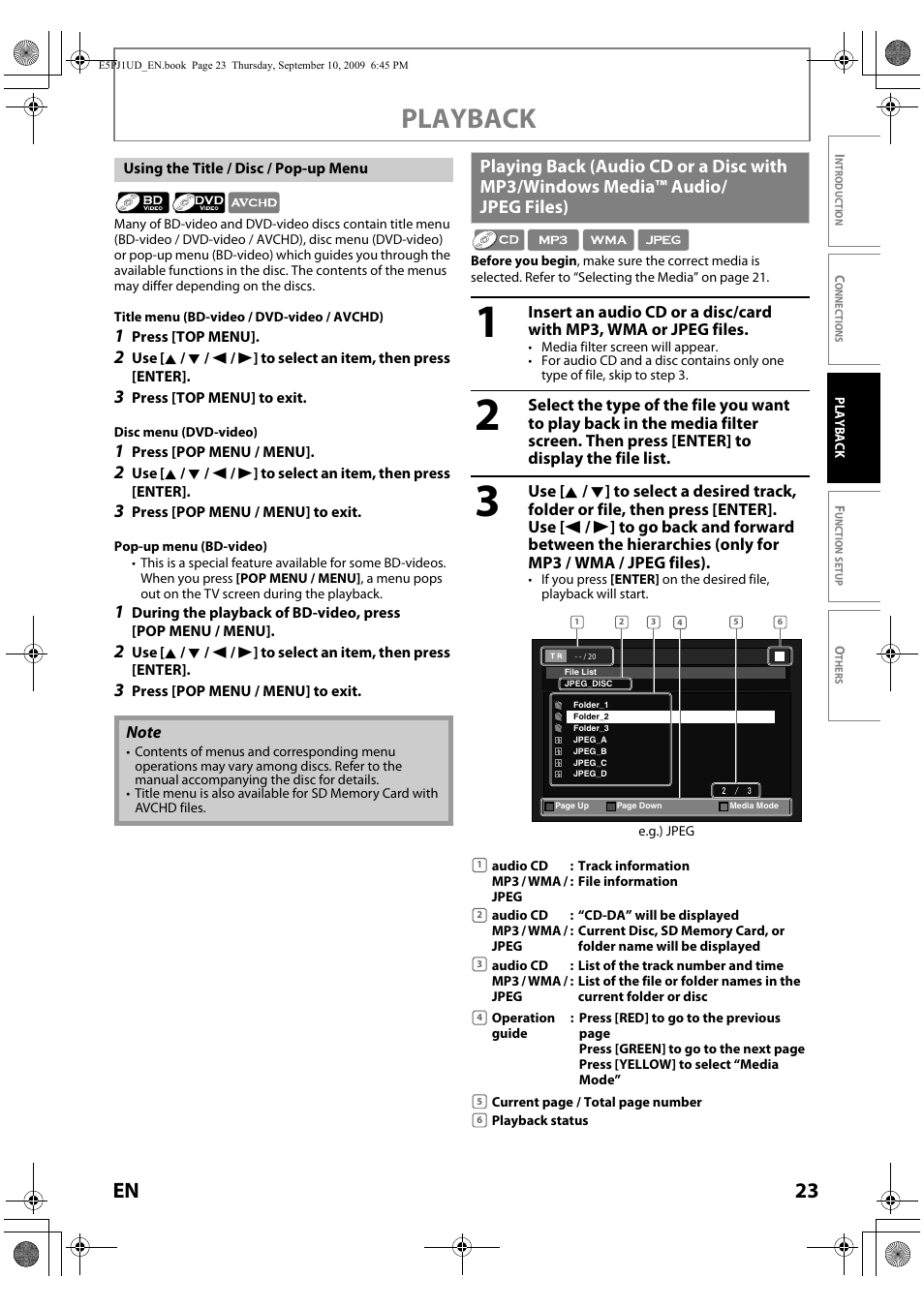 Playback, 23 en | Toshiba Blu-Ray Disc Player BDX2000KU User Manual | Page 23 / 64