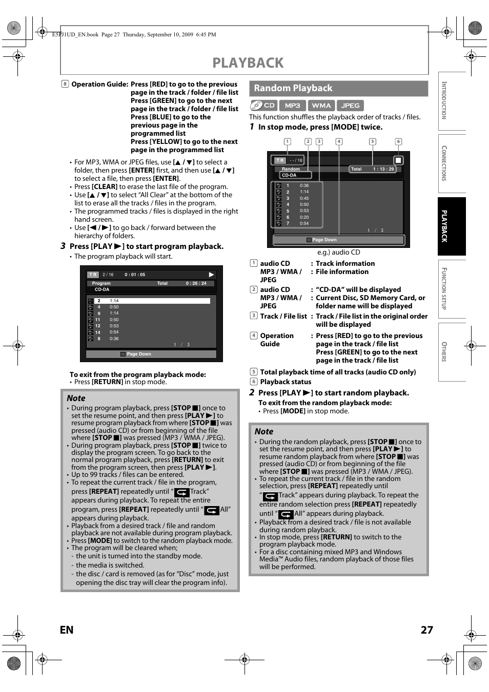 Playback, 27 en, Random playback | Toshiba Blu-Ray Disc Player BDX2000KU User Manual | Page 27 / 64