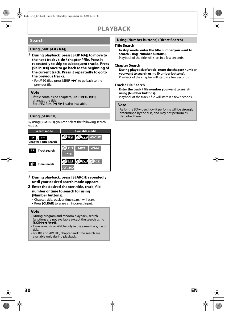 Playback, 30 en, Search | Toshiba Blu-Ray Disc Player BDX2000KU User Manual | Page 30 / 64