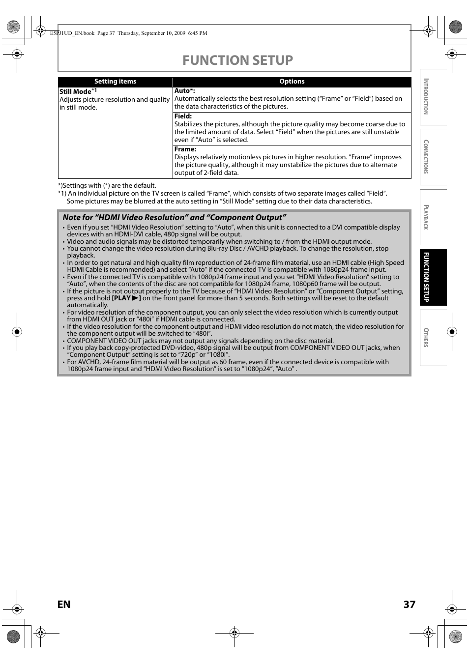 Function setup, 37 en | Toshiba Blu-Ray Disc Player BDX2000KU User Manual | Page 37 / 64