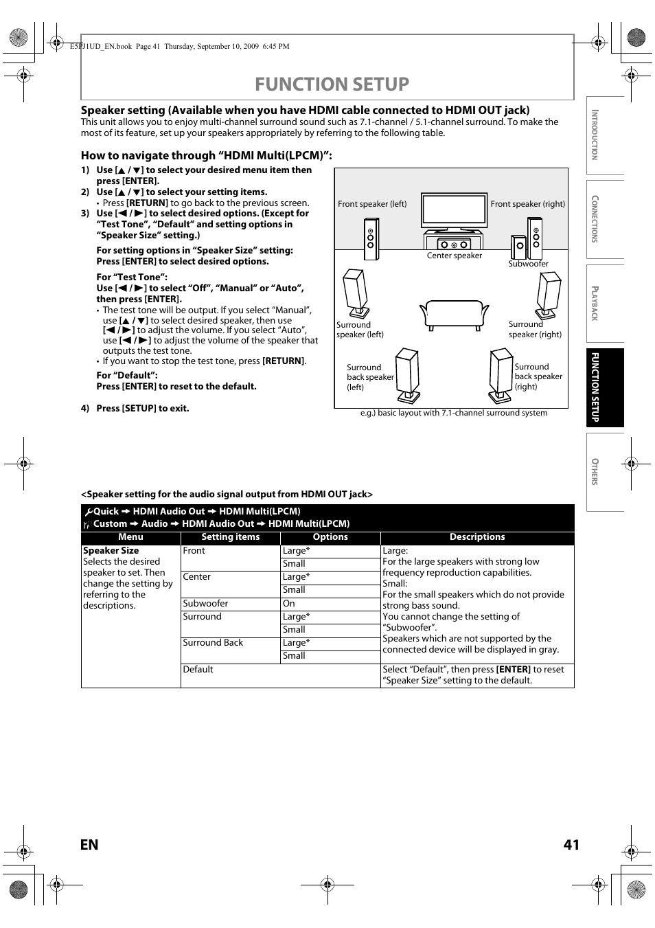 Function setup, 41 en | Toshiba Blu-Ray Disc Player BDX2000KU User Manual | Page 41 / 64