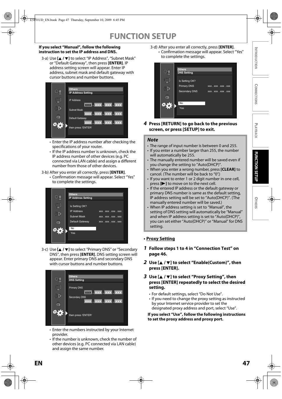 Function setup, 47 en | Toshiba Blu-Ray Disc Player BDX2000KU User Manual | Page 47 / 64
