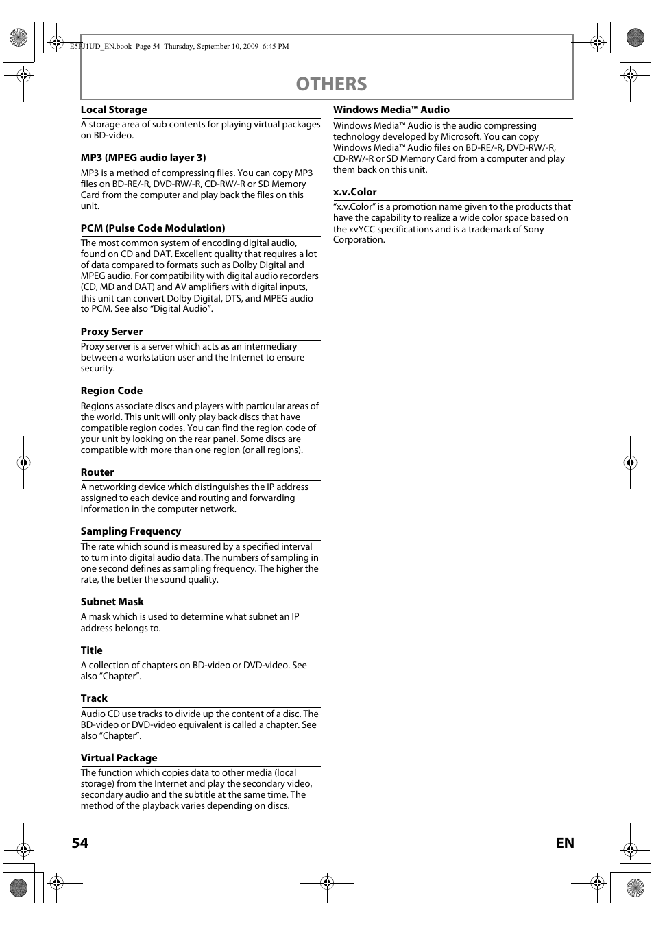 Others, 54 en | Toshiba Blu-Ray Disc Player BDX2000KU User Manual | Page 54 / 64