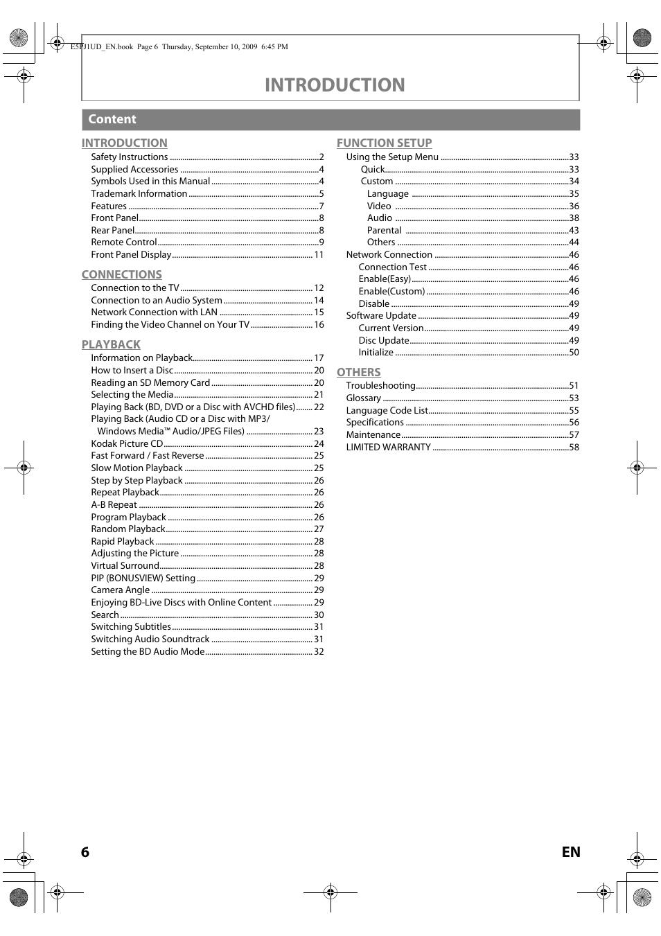 Introduction | Toshiba Blu-Ray Disc Player BDX2000KU User Manual | Page 6 / 64