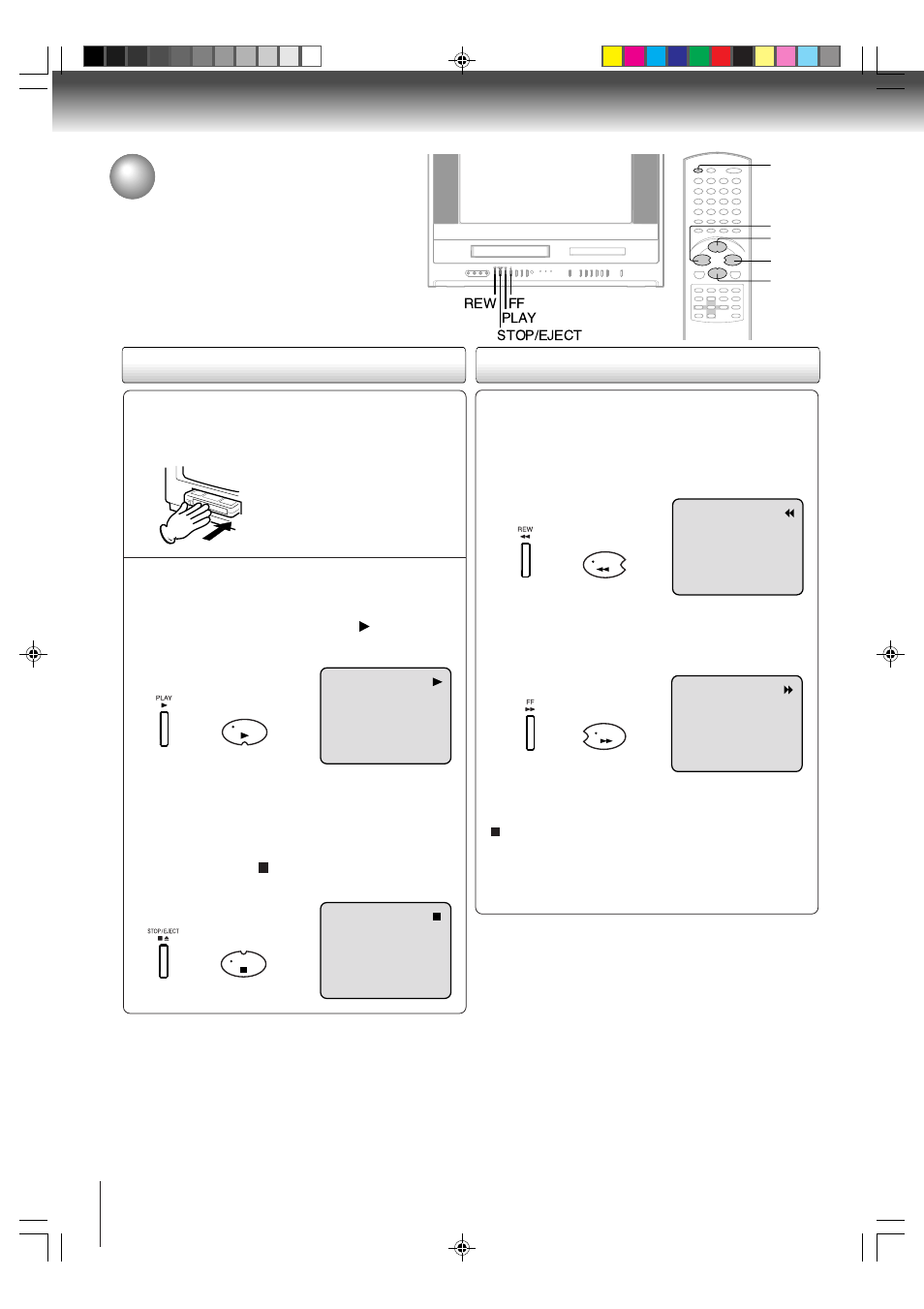 Cassette tape playback, Playback rewind or forward the tape | Toshiba MW20FP3 User Manual | Page 34 / 64