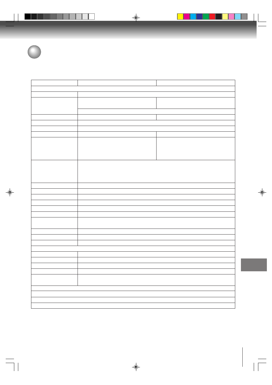 Specifications | Toshiba MW20FP3 User Manual | Page 61 / 64