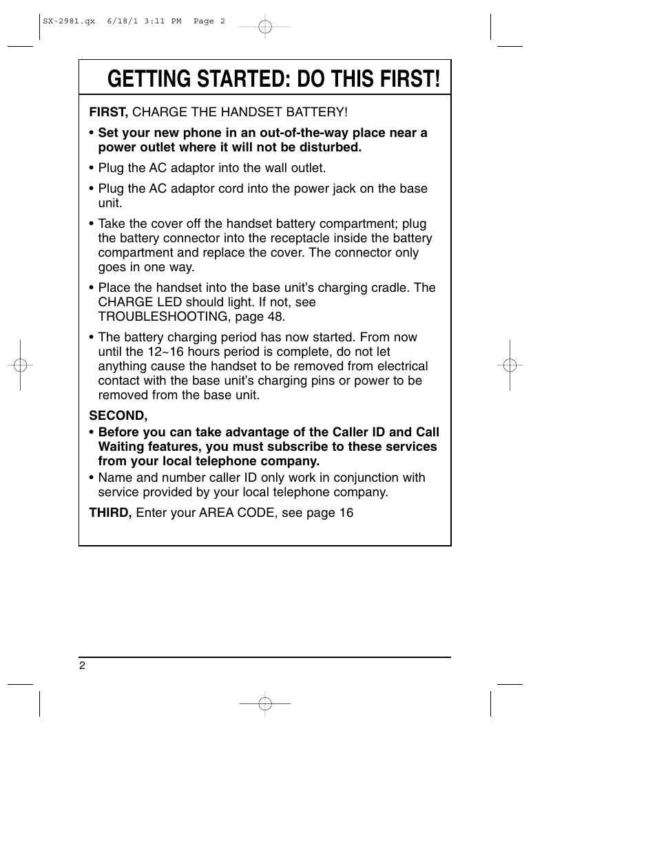 Getting started, Getting started: do this first | Toshiba SX-2981 User Manual | Page 2 / 55