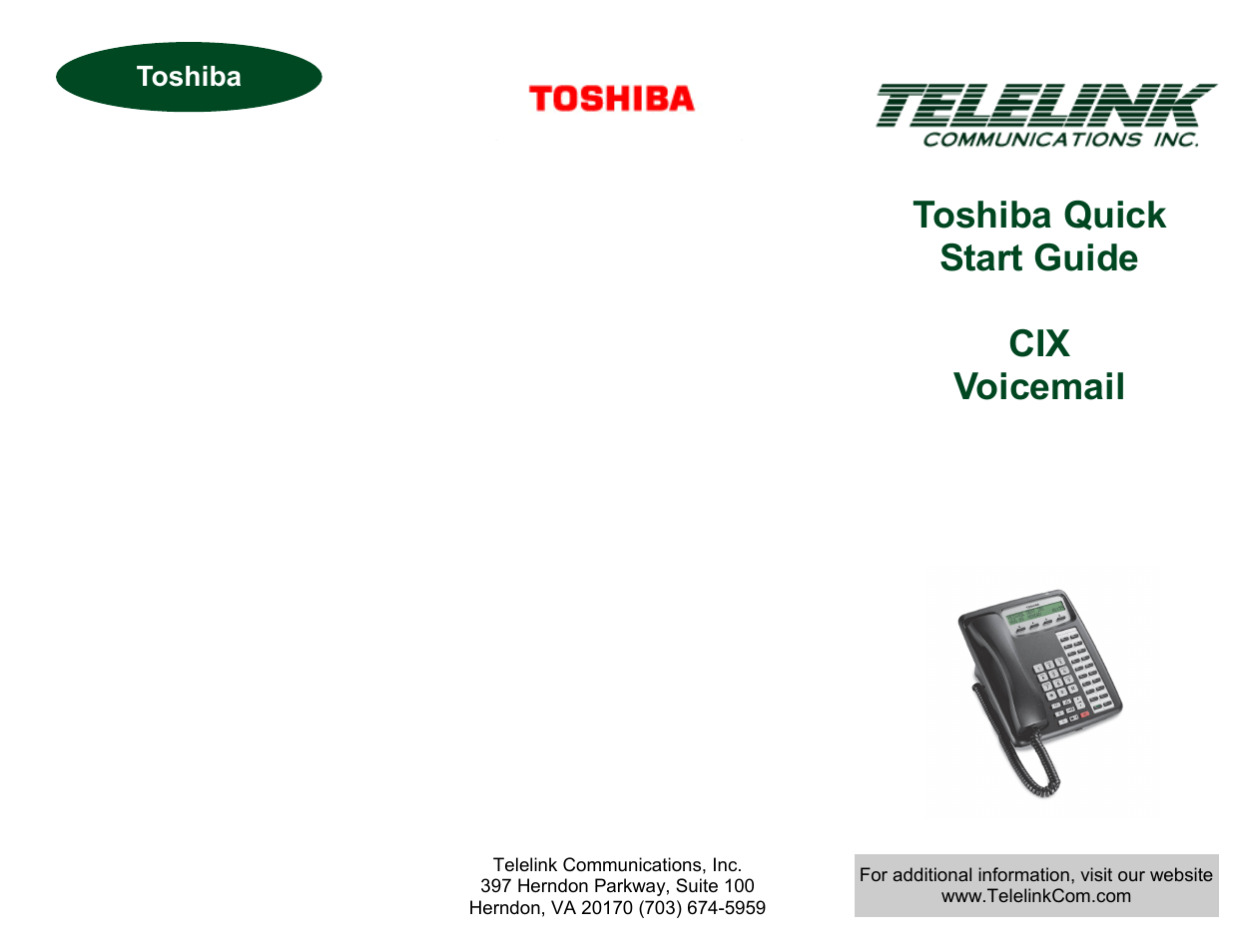 Toshiba CIX Voicemail User Manual | 2 pages