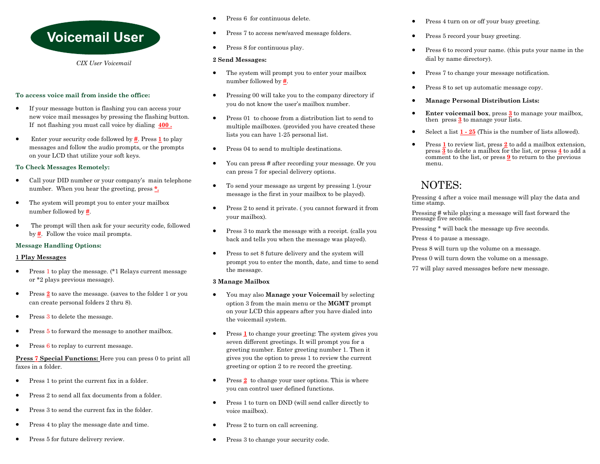 Voicemail user | Toshiba CIX Voicemail User Manual | Page 2 / 2