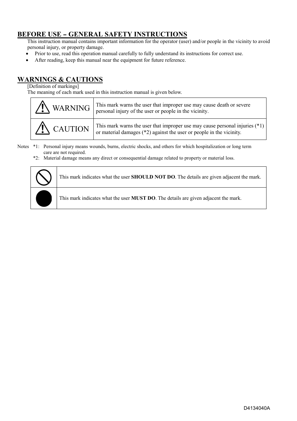 Warning, Caution, Before use - general safety instructions | Warnings & cautions | Toshiba CSB1100CL-10 User Manual | Page 2 / 16