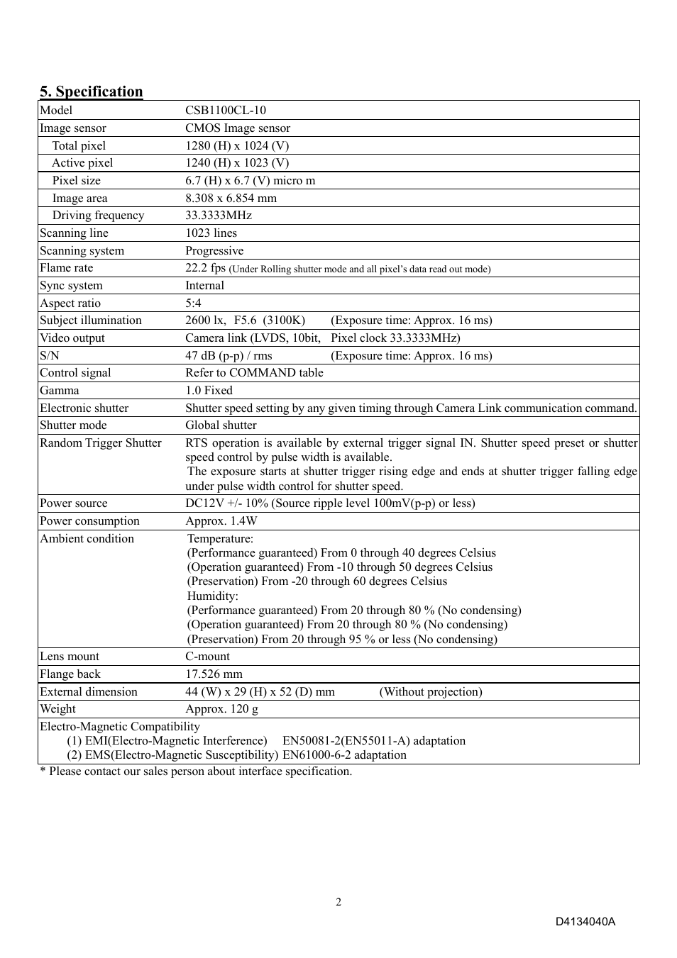 Specification | Toshiba CSB1100CL-10 User Manual | Page 8 / 16