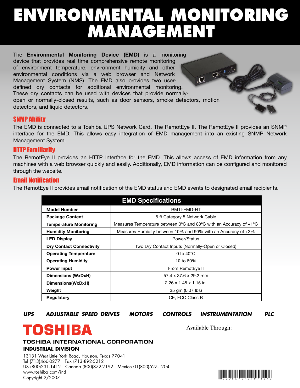 Environmental monitoring management | Toshiba RMTI-EMD-HT User Manual | Page 2 / 2