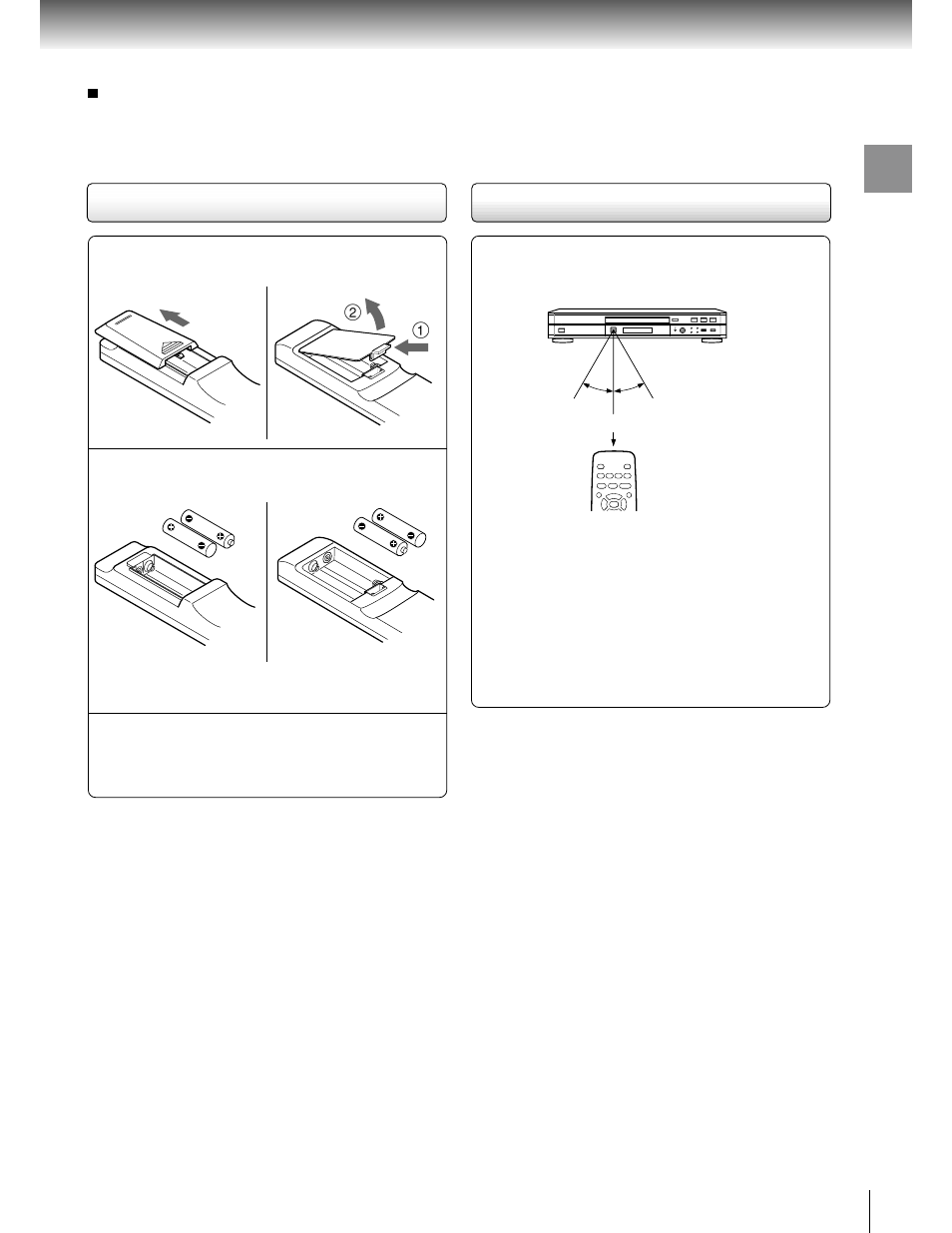 Operating with the remote control, Loading batteries | Toshiba SD 2800 User Manual | Page 15 / 61