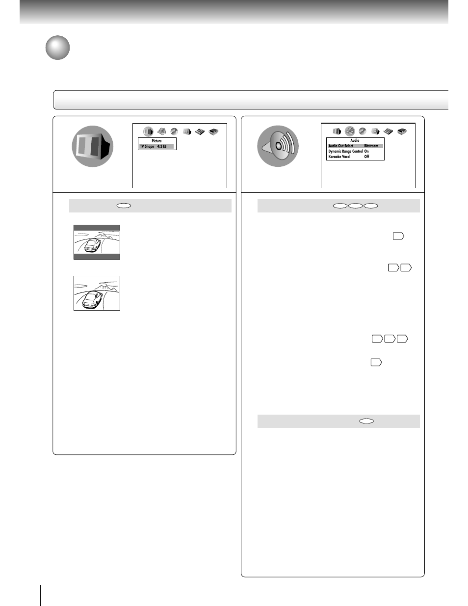 Customizing the function settings (continued), Setting details, Tv shape | Audio out select, Dynamic range control | Toshiba SD 2800 User Manual | Page 50 / 61