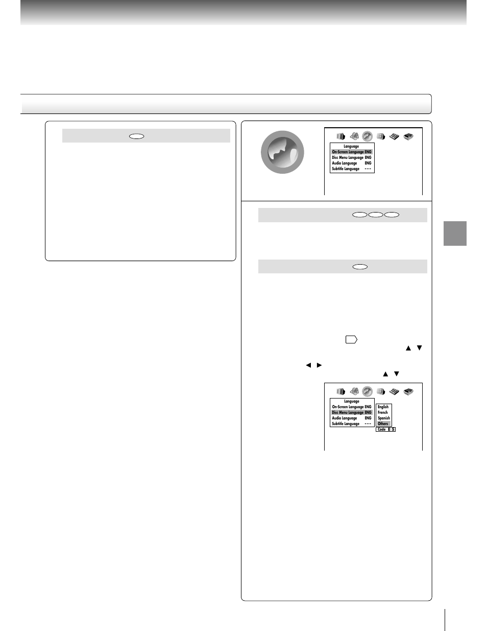 Karaoke vocal, On-screen language, Disc menu language | Ab c | Toshiba SD 2800 User Manual | Page 51 / 61