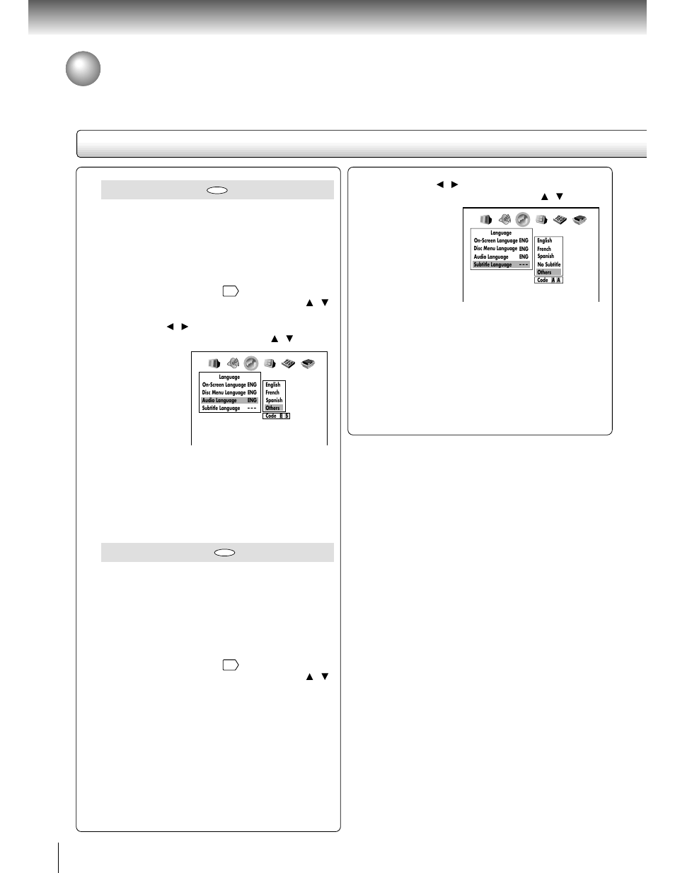 Customizing the function settings (continued), Setting details, Audio language | Subtitle language | Toshiba SD 2800 User Manual | Page 52 / 61
