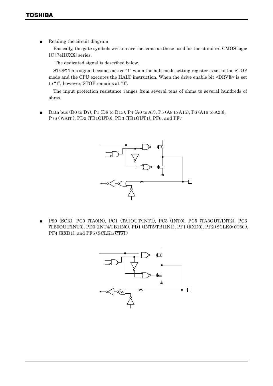 Port section equivalent circuit diagram | Toshiba H1 SERIES TLCS-900 User Manual | Page 253 / 260