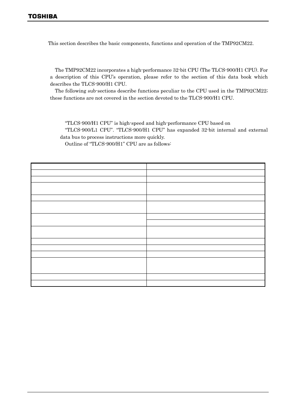 Operation, 1 cpu, 1 outline | Toshiba H1 SERIES TLCS-900 User Manual | Page 9 / 260