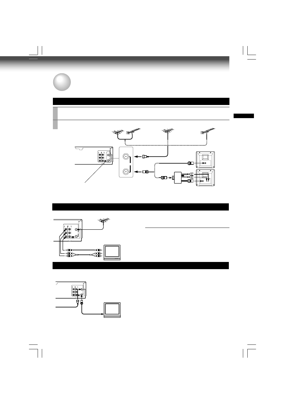 Connections, Antenna/vcr/tv connection, Audio/video connections | Cable connection, Connect the rf out terminal to the tv, You will need to | Toshiba W-609 User Manual | Page 11 / 47