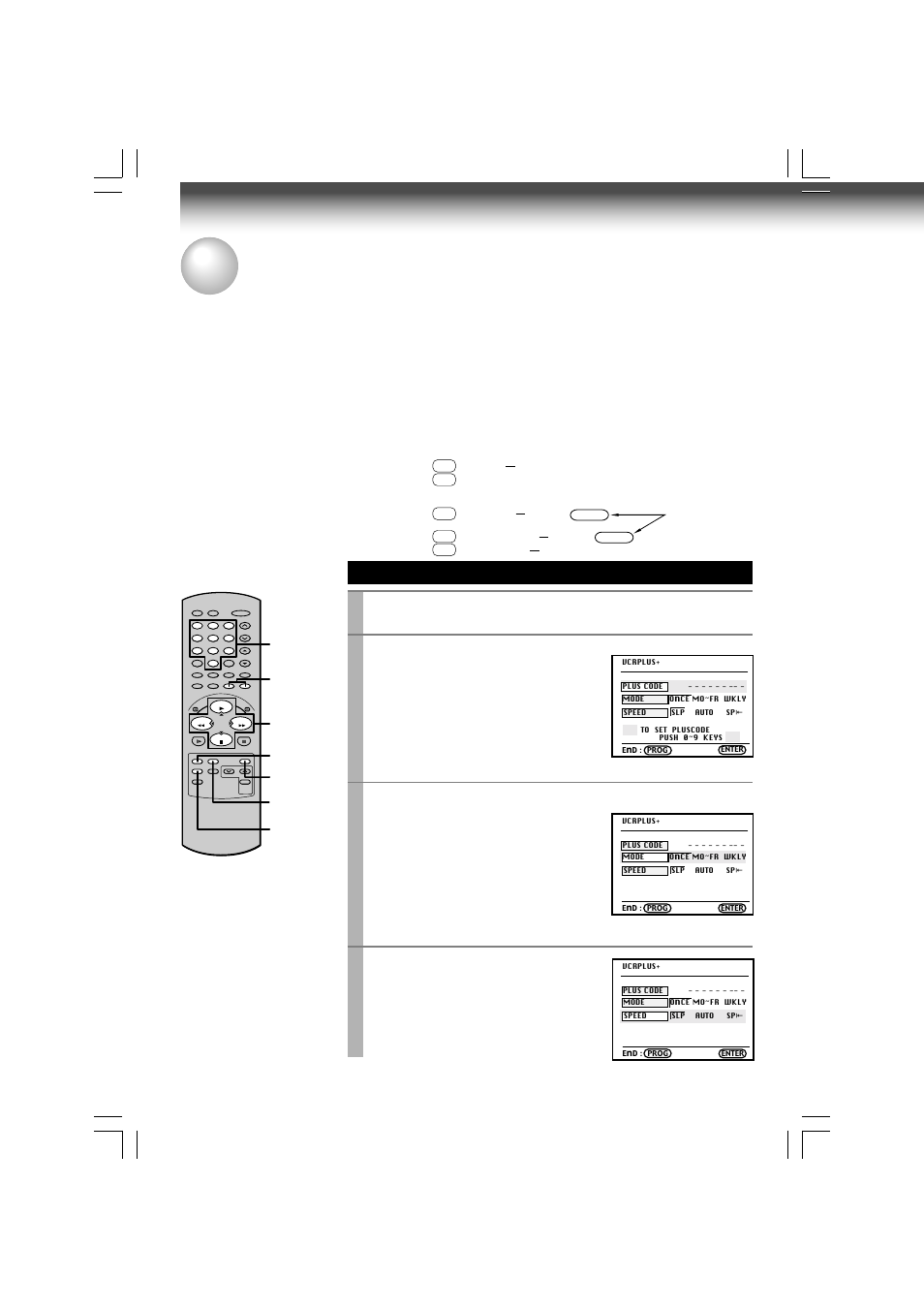 Vcrplus+c3 system recording, Vcrplus+c system recording, Vcr plus+c system programming | Press vcr plus, Enter a pluscode | Toshiba W-609 User Manual | Page 30 / 47