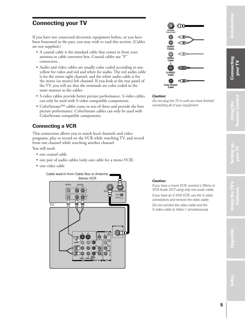 Connecting your tv, Connecting a vcr | Toshiba 50A10 User Manual | Page 5 / 46