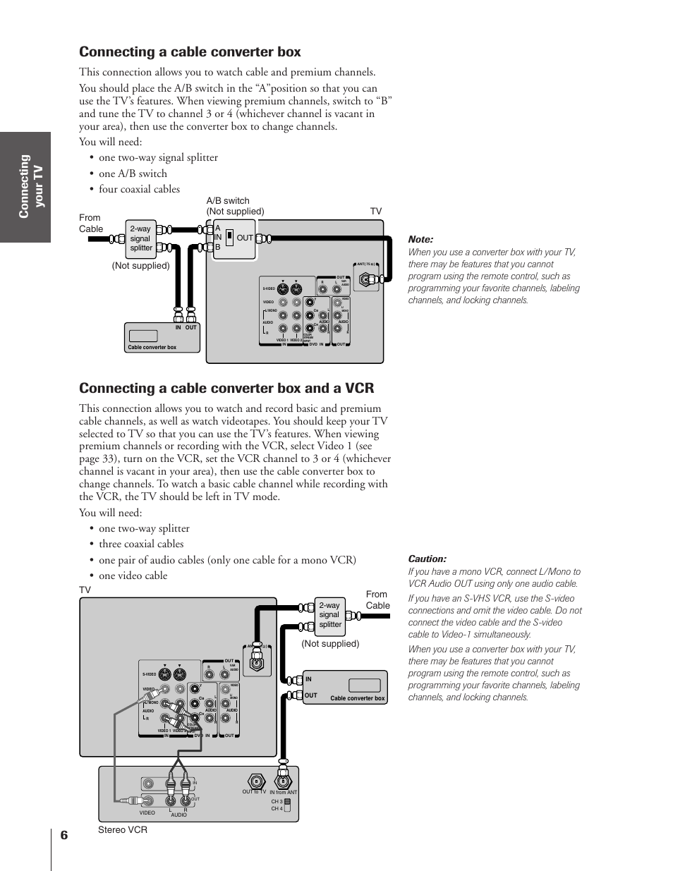 Cable converter box, and a vcr, Connecting a cable converter box, Connecting a cable converter box and a vcr | Toshiba 50A10 User Manual | Page 6 / 46